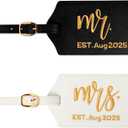 Mr and Mrs Est Luggage Tag, Embroidered Mr Mrs Luggage Tag with Est Date, Honeymoon Suitcase Accessories, Wedding Gift for Couples, Bridal Shower Present (Est. Aug 2025)