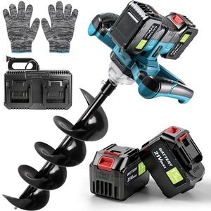 Post Hole Digger,Cordless Earth Auger,Electric Earth Auger,Includes 1twist drill bit with two batteries and one charger,With forward/reverse function，for Post Hole Digging, Drilling,Tree PlantingPlant