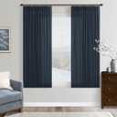 Navy Light Filtering Boys Bedroom Curtains 63 Inches Long 2 Panels Set for Small Window Dark Blue Boho Farmhouse Pinch Pleated Linen Short Semi Sheer Back Tab Bedroom Bay Windows 50W x 63L Length