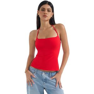 SUUKSESS Women Halter Double Lined Tank Top Backless Going Out Camisole Crop Top (Medium, Dream Red)