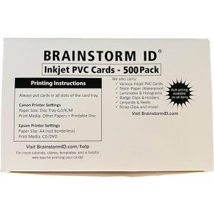 Inkjet PVC Cards (500 Pack) - Inkjet Printable PVC ID Cards with Brainstorm ID's Enhanced Ink Receptive Coating - Waterproof and Double Sided Printing - Works with Epson and Canon Inkjet Printers