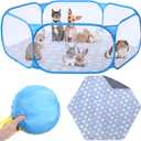 VitalCozy Hamster Playpen with Mat Small Animal Cage Tent Breathable Transparent Guinea Pig Playpen Waterproof Portable Yard Fence Mat Foldable Exercise Playpen Outdoor Indoor (Blue,Star)