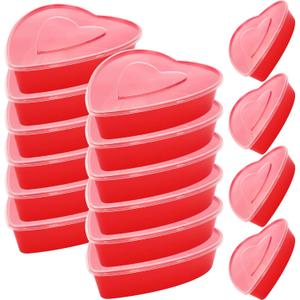 12 Pcs 17 Oz Heart Shaped Container Plastic Seasoning Containers Box Food Storage Containers with Clear Transparent Lids Reusable Dessert Box for Fruit Vegetable (Red)
