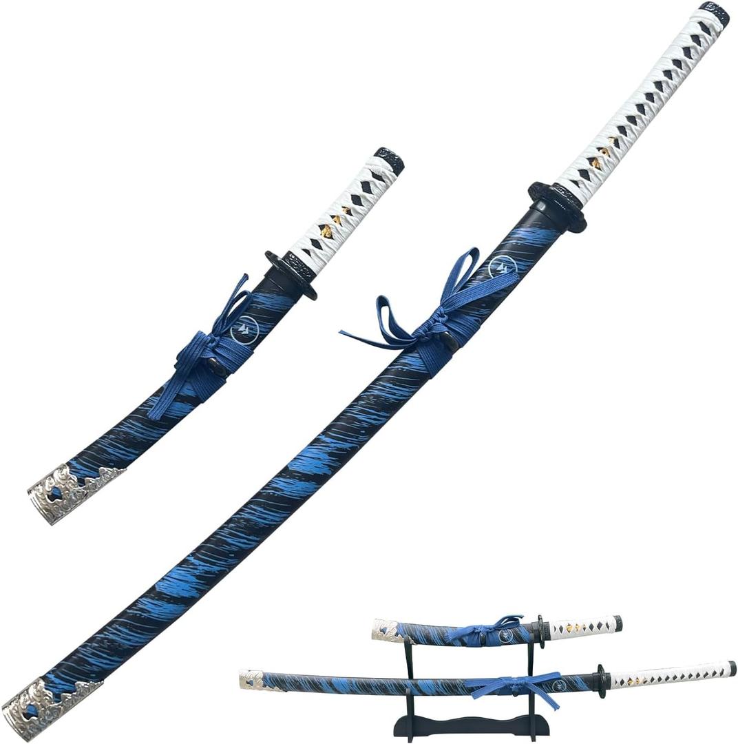 2pc Japanese Ghost of Tsushima Cosplay Replica Sword Metal Katana Set with Display Stand,Jin Sakai Katana,for Cosplay,Collection,Display