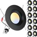 ZYC Retrofit LED Recessed Lighting - 12 Pack 5/6 Inch Black Retrofit Recessed Can Lights, Baffle Trim, Selectable 2700k-6000k Dimmable Downlights, Damp Rated, ETL 15W 1200LM (Black, 5/6 inch)