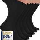 Pembrook Ribbed Knit Bamboo Viscose Diabetic Socks - 6 Pairs Crew Neuropathy Socks for Women | Diabetic Socks for Women (Medium)