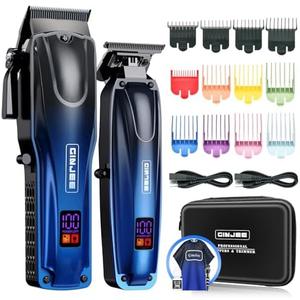 GinJee Professional Hair Clippers for Men Cordless & Corded - Rechargeable Barber Clipper & Trimmer Set with Fade Lever for Home Haircuts, Grooming Kit with Guide Combs, with Travel Case