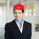 Women Air Stewardess Hat Woolen Flight Attendant Hat Stewardess Cap for Costume Cosplay Musical Performance - Size M(Red)
