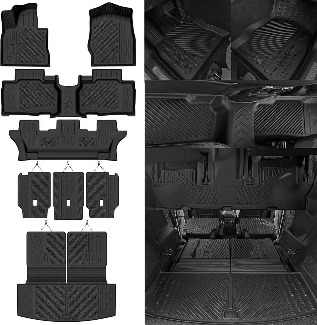 Custom Fit Floor Mats for Ford Explorer (7 Seats) 2020-2026, All Weather TPE Floor Liners with Trunk Mat & Backrest Protectors, Odorless Full Set Interior Accessories