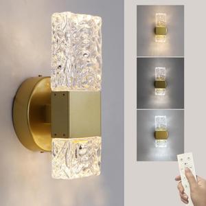 HuisMier Gold Wall Sconces, Hardwired Indoor Wall Light Fixtures with Remote, 3000K-6000K Dimmable LED Crystal Wall Lamp for Bedroom Living Room Bathroom Stairway Hallway