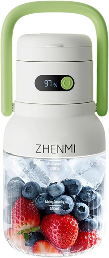 ZHENMI Portable Blender, Personal Blender for Smoothies & Shakes, Cordless, 33oz BPA-Free Vessel, Leakproof Lid with Sip Spout, USB-C Rechargeable, Easy-to-Clean Parts, Green