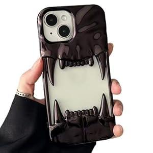 Yesunktt Hollow-Out Crinkle Tiger Teeth Design for iPhone 15 Case Electroplated Matte Finish Shockproof Silicone Soft Cover with 3D Textured Creative Style，Electroplated Black