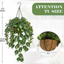 Fake Hanging Plant with Pot, Large Hanging Artificial Plants with Basket & Hanger Faux Greenery Plants Indoor Outdoor Decor Fake Pothos Plant in Pot for Wall Balcony Patio Office Bathroom Shelf