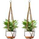 2 Pack Macrame Plant Hanger, Fits 4-13 Inch Pots, Boho Hanging Plant Holder for Indoor Outdoor, 35 Inch, White