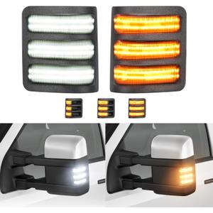 Switchback LED Side Mirror Marker Lights fit for 2008-2016 Ford F250 F350 F450 F550 Super Duty, Sequential Amber Turn Signal Lights, White Running Lights (08-16 F150 Three Row)