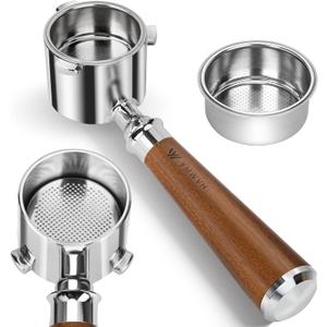 51mm Bottomless Portafilter 3 Ears Compatible with De-longhi La Specialista Coffee Espresso Machine EC9335 9155 9355 9665,100% Stainless Steel Filter Basket and Walnut Handle
