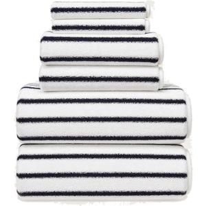 Italic Ultraplush 100% Australian Cotton Standard 6-Piece Set, 2 Bath, 2 Hand, 2 Washcloths, 800GSM Highly Absorbent & Quick-Dry, Resort Grade, Striped (White & Blue)