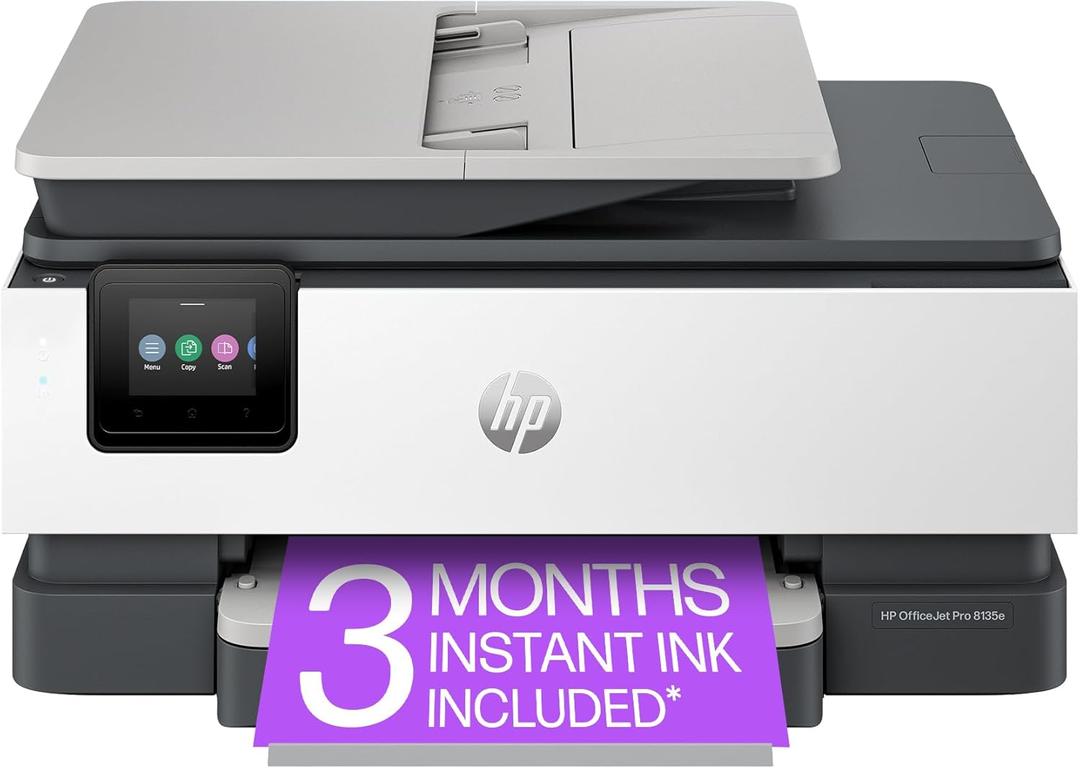 HP OfficeJet Pro 8135e Wireless All-in-One Color Inkjet Printer, Print, Scan, Copy, Fax, ADF, Duplex Printing, Best-for-Home Office, 3 month Instant Ink trial included (40Q35A)