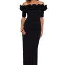 Xscape Women's Long Off The Shoulder Scuba Crepe Dress (Reg and Petite), Black, 14