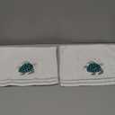 Serafina Home Coastal Nautical Bathroom Fingertip Towels - Set of 2 100% Cotton White Embroidered Green Sea Turtle Design - 18 x 12 Summer Bath & Kitchen Decor