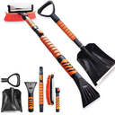 45'' Extendable Ice Brush and Ice Scraper 40'' Car Snow Shovel Snow Removal Tools 5 in 1 Foam Grip Snow Brush with Squeegee 180° Pivoting Brush Head for Cars Windshield,Vehicle,Trucks,SUVs