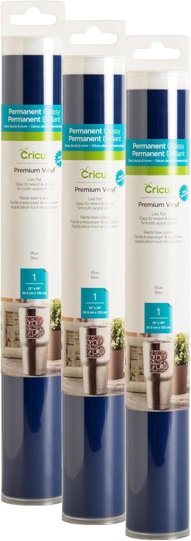 Cricut Premium Permanent Vinyl, Blue | 3-Pack of 4ft Rolls (12" x 48") - Compatible with Maker & Explore Machines