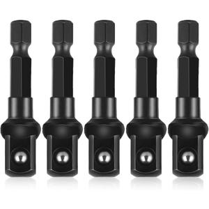 3/8 Adapter For Impact Driver 5pcs Black Drill Socket Adapter 1/4 Inch To 3/8 Socket Adapter Kit Square Socket Bit Adapter For Impact Driver Automotive Diy Extension Socket Driver Bits (3/8x50mm)