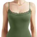 SUUKSESS Women Lace Trim Bodysuits Sleeveless Spaghetti Strap Tank Top, L