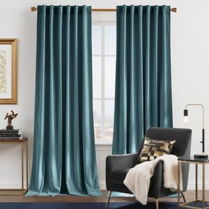 NICETOWN Blue Velvet Curtains 84 inch Long for Living Room, Room Darkening Thermal Insulated Sound Reducing Sun Block Heavy Matt Solid Window Treatments for Holiday (Greyish Blue, 2 Panels)