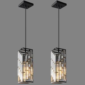 Black Pendant Lighting Modern Pendant Light, Mini Crystal Chandeliers,Adjustable Pendant Light Fixture for Kitchen Island Dinning Room Bedroom (2 Pack), Black