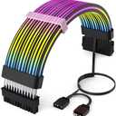 Sirlyr 24 Pin RGB Cable, RGB PSU Cables Extensions - 5V 3Pin Addressable ARGB Motherboard Power Supply fit Black PC Case Build Black Style