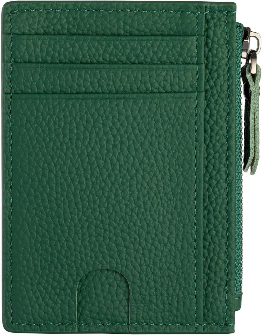Slim Wallet for Women Small Leather RFID Blocking Credit Card Holder Minimalist Wallet with Coin Purses & Pouches,Deep Green