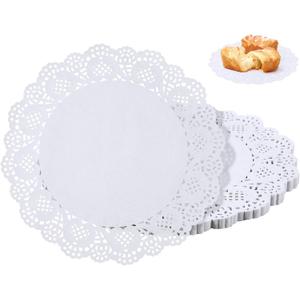 100 Pieces Paper Doilies, 12 Inch Doilies for Food, Disposable Lace Paper Doilies for Tables, Round Paper Placemats Bulk for Cakes Desserts Crafts (White)