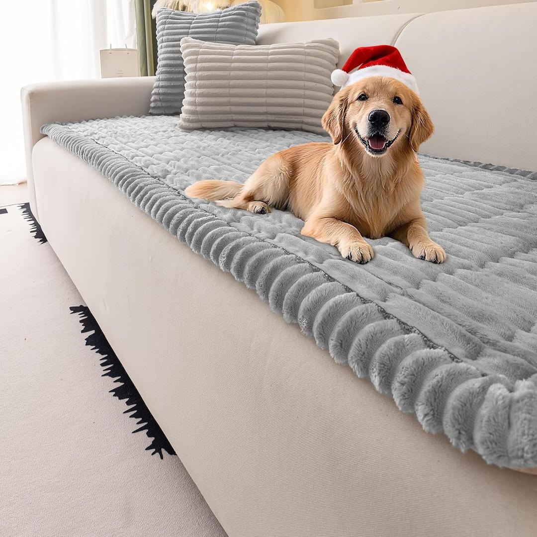 Couch Cover for Dogs Washable,Non Slip Fuzzy Durable Couch Covers for 3 Cushion Sofa Pet Friendly Sofa Cover Dog Thick Soft Slipcovers Protector Couches Mat Bed (Light Grey,27.6" x 59"/70 x 150cm)