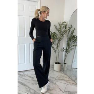 AFITNE Women’s Wide Leg Yoga Pants with Pockets 29”/31” Stretchy High Waist Pull On Wideleg Pants Casual Lounge Trousers, L