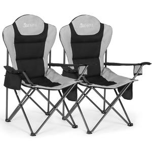 Camping Chairs 2 Pack, Camp Chair for Adults, Folding Chairs for Outside, Support 380 LBS, Portable Travel Lawn Outdoor Camping Chairs with Cup Holder & Cooler Bag, Sports Chairs for Baseball (Black)