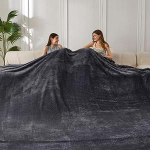 COOVA Seamless Big Blanket 120x120 Inch 3D Jacquard Huge Blanket - Cozy Extra Large for Bed, Oversized King for Family Use, Giant 10x10ft for Couch, Travel, Camping,Dark Grey