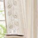 jinchan Linen Paisley Curtains 84 Inch Long for Bedroom Living Room, Embroidered French Country Farmhouse Drapes Back Tab, Light Filtering Cottagecore Boho Window Curtains, Ivory on Ecru, 2 Panels