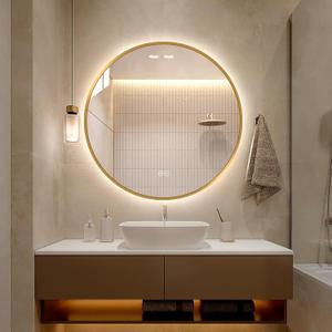 LAIYA 32 Inch Gold Round LED Bathroom Mirror, Anti Fog, Dimmable, 3 Colors