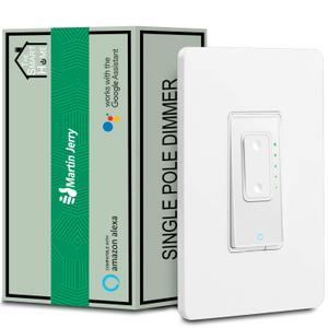 Smart Dimmer Switch by Martin Jerry | White, Supports LED, 2.4G WiFi, Voice Control via Echo & Google Home, a Neutral Wire is Necessary for Installation