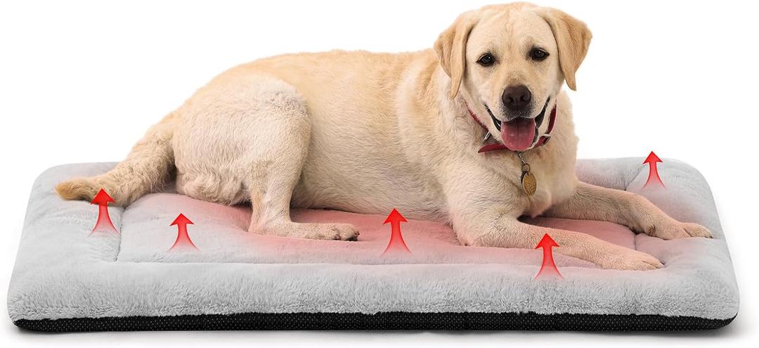 Self Warming Dog Bed for Crate Washable, 36" x 23" Plush Dog Crate Pad for Medium to Large Dogs, Ultra Soft Non Slip Kennel Sleeping Mat, Fits Metal Crates, Grey