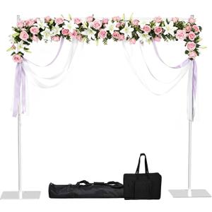 HAYOHRT 10x10 ft Pipe and Drape Backdrop Stand Kit Heavy Duty Backdrop Stand Adjustable Photo Background with Metal Base for Parties Wedding Video Studio Birthday Background Stand Silver
