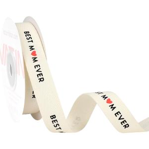 VATIN Best Mom Herringbone Cotton Twill Tape Ribbon, Mothers Day Ribbon, 5/8" x12 Yd Natural 100% Cotton for Mothers Day Gifts, Bows & Home Decor