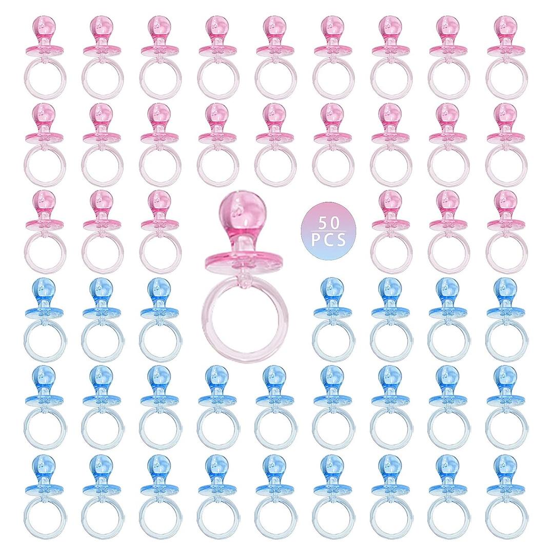 50 Pieces 2.75 Inch Baby Pacifier Baby Shower Plastic Pacifier for Baby Shower Pacifier, Baby Shower Gender Show Party Decoration DIY Baby Shower Birthday Party Gift (Pink and Blue)