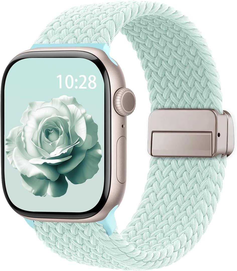 Braided Stretchy Band Compatible with Apple Watch Bands Women Men, Soft Nylon Solo Loop Magnetic Sport Strap for Succulent, iWatch 38mm/40mm/41mm/(42mm-series 11 10)