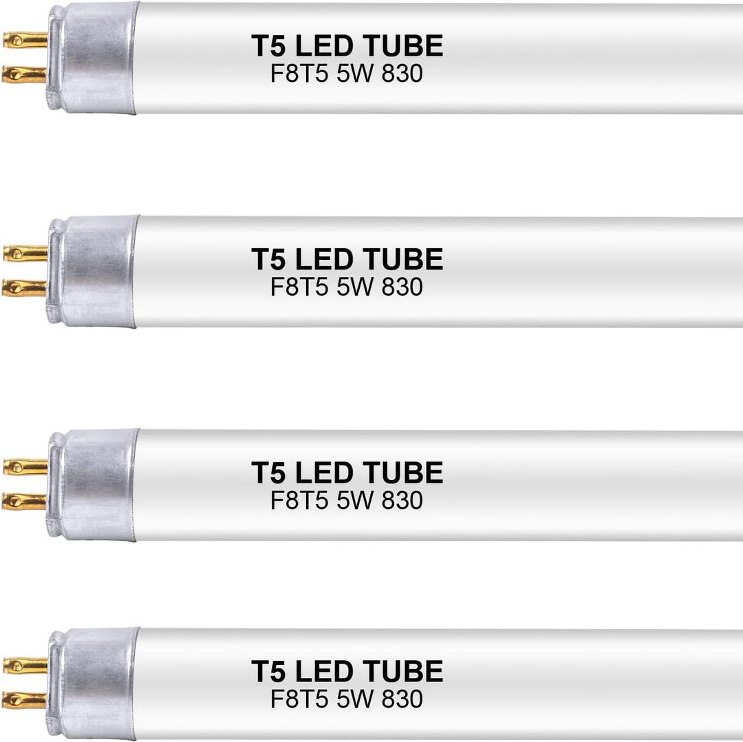 12 Inch F8T5/WW LED Replacement Bulbs, 3000K Warm White, T5 LED 5 Watts Replace Fluorescent Bulb with LED, Replacement Tube for Counter and Cabinet Fixture, 4 Pack