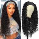 G&T Wig Headband Wigs for Black Women Wet and Wavy Headband Wig Curly Wave Synthetic Wigs Glueless Heat Resistant Long Wigs for Daily Party Use (24 inches)