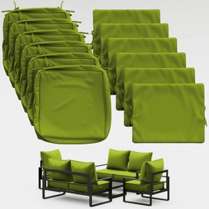 Thick Outdoor Back&Seat Cushion Covers 24×24×4in 12Pcs for Patio Furniture with Zipper Closure and Handle, Waterproof Replacement Slipcover for Garden Rattan Chair Sofa, Grass Green