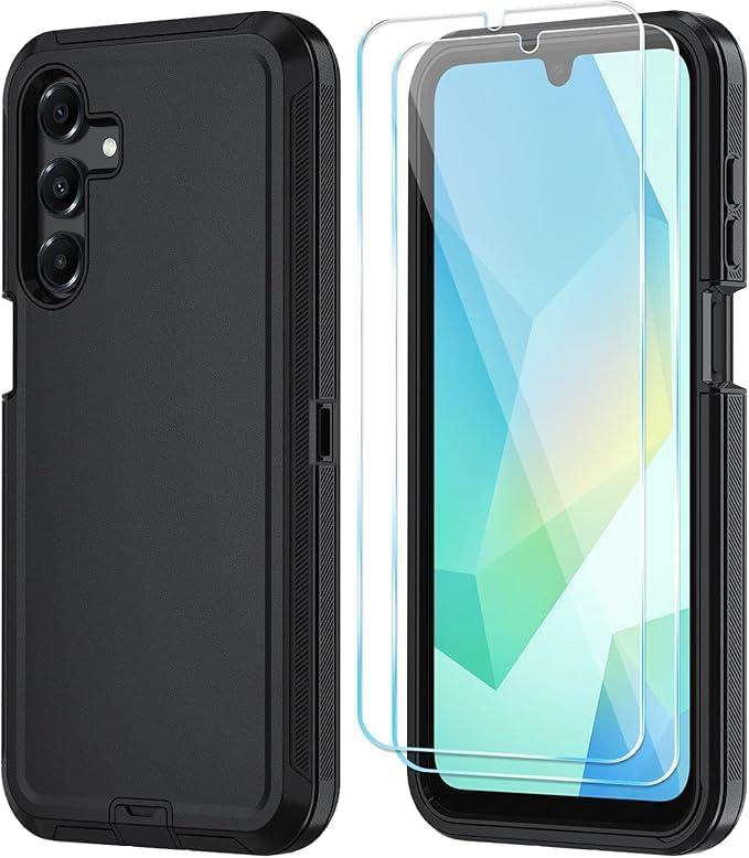 Qinmay Phone Case for Samsung Galaxy A17 5G Case, Galaxy A16 5G Case with HD Screen Protector, Heavy Duty Shockproof 3-Layer Cover Phone Case for Galaxy A17 / A16 Black