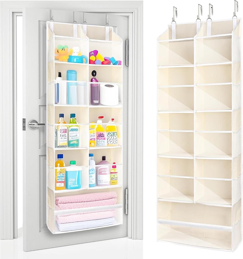 ULG Over the Door Organizer, 5-Tier Extra Large Hanging Storage with 10 Mesh Pockets, 100 lbs Capacity, Heavy Duty Door Organizer for Closet, Bedroom, Nursery Storage, Beige